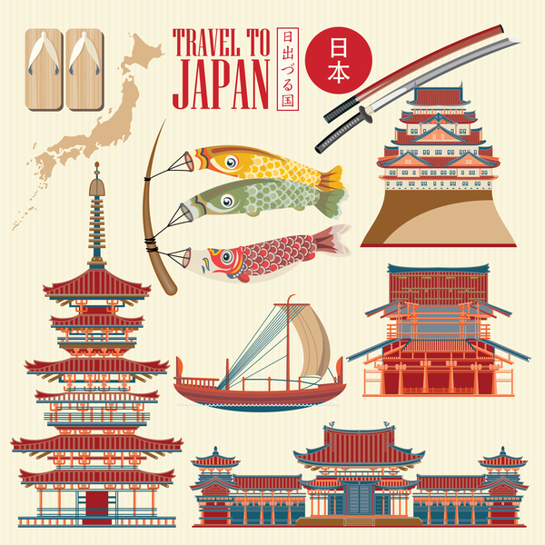 Japanese travel sights with traditions cultural vector 04