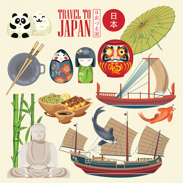 Japanese travel sights with traditions cultural vector 05