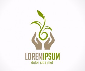 Leave with hand logo design vector