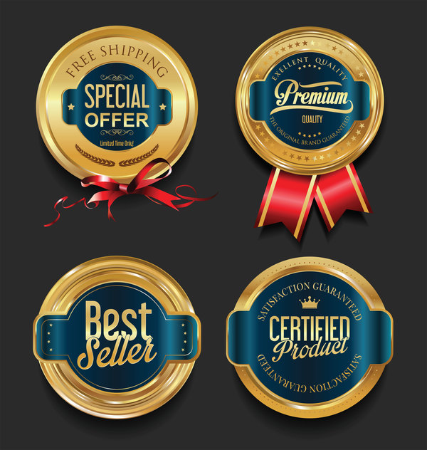 Luxury golden badges design vectors