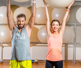 Men and women do fitness ball Stock Photo 01