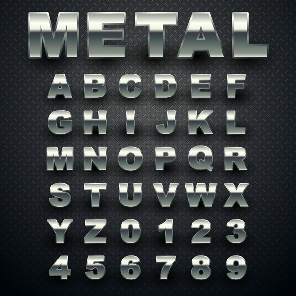 Metal alphabet with numbers shiny vector