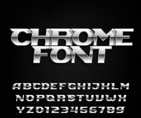 Metal chrome alphabet with numbers vector