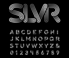 Metal stripe alphabet with numbers vector