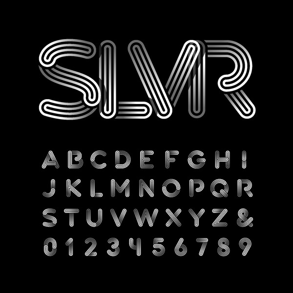 Metal stripe alphabet with numbers vector