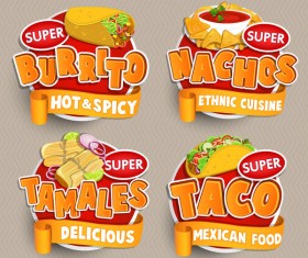 Mexican food labels sticker vector