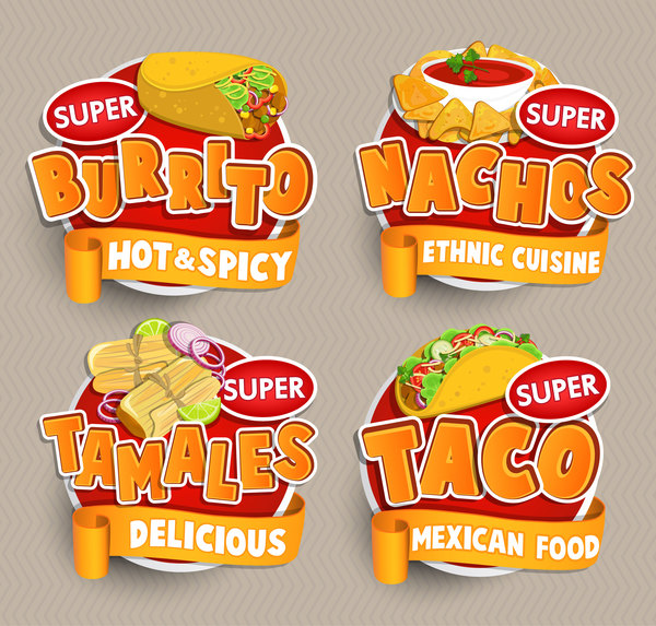 Mexican food labels sticker vector