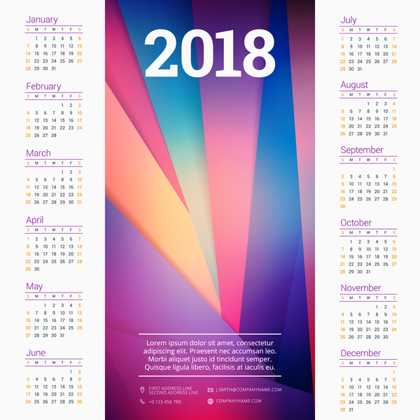Modern background with 2018 company calendar vectors