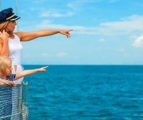 Mother and child sea sightseeing Stock Photo