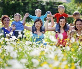 Mother and child young flowers Stock Photo