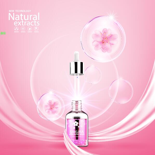 Natural extracts sakura cosmetic advertising poster vector 01