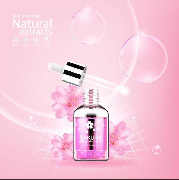 Natural extracts sakura cosmetic advertising poster vector 02