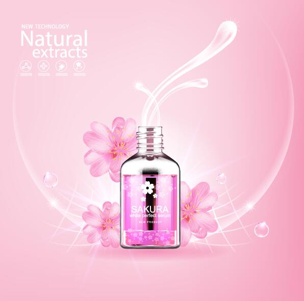 Natural extracts sakura cosmetic advertising poster vector 03
