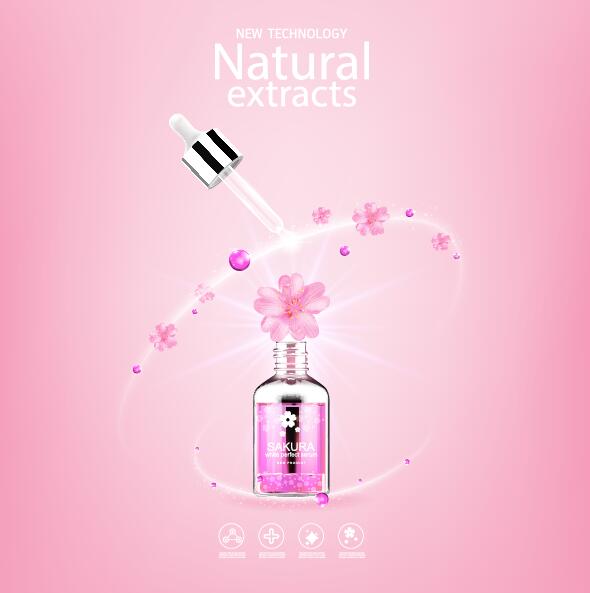 Natural extracts sakura cosmetic advertising poster vector 04