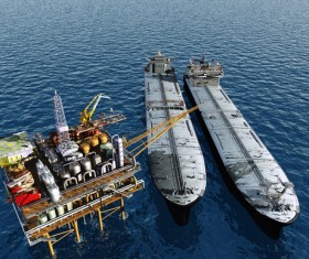 Offshore oil platform and tanker Stock Photo
