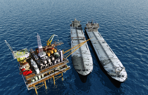 Offshore oil platform and tanker Stock Photo