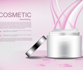 Opened cosmetic cream with pink abstract lines and template vector