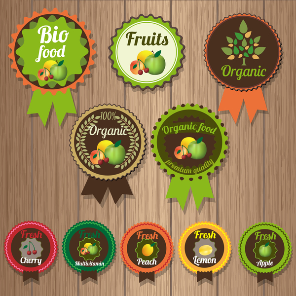 Organic fruits badge retro vector