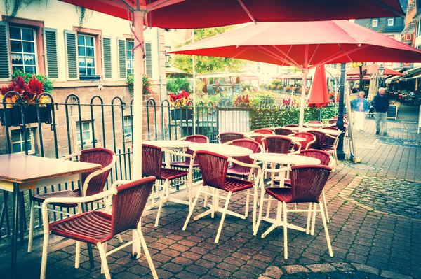 Cafe With Outdoor Terrace City Street Background Free Download