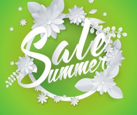 Paper cutting flower with summer sale background vector 01