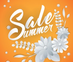 Paper cutting flower with summer sale background vector 02