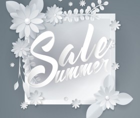 Paper cutting flower with summer sale background vector 03