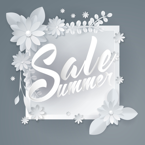 Paper cutting flower with summer sale background vector 03