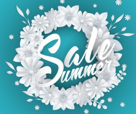 Paper cutting flower with summer sale background vector 04