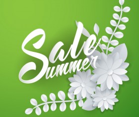 Paper cutting flower with summer sale background vector 05