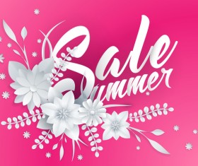 Paper cutting flower with summer sale background vector 06