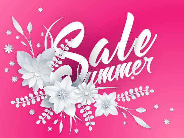 Paper cutting flower with summer sale background vector 06