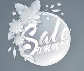 Paper cutting flower with summer sale background vector 07