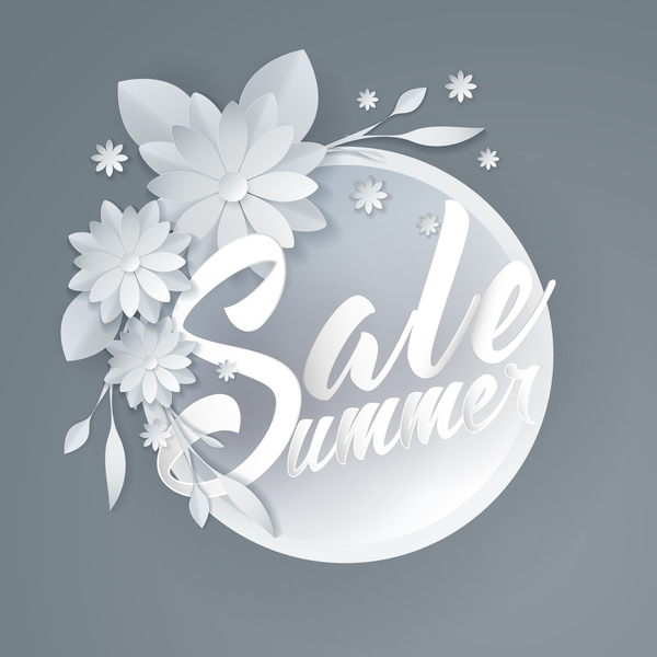 Paper cutting flower with summer sale background vector 07