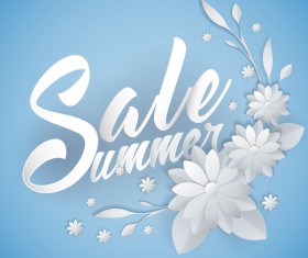 Paper cutting flower with summer sale background vector 08