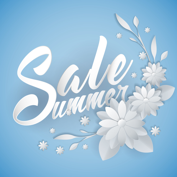 Paper cutting flower with summer sale background vector 08