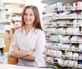 Pharmacy working woman Stock Photo