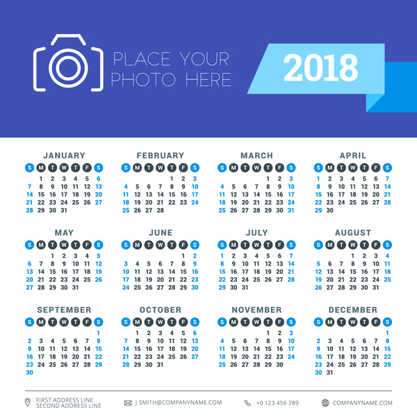 Photo with 2018 calendar vectors material