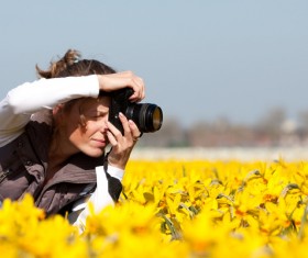 Photographers shooting flowers Stock Photo