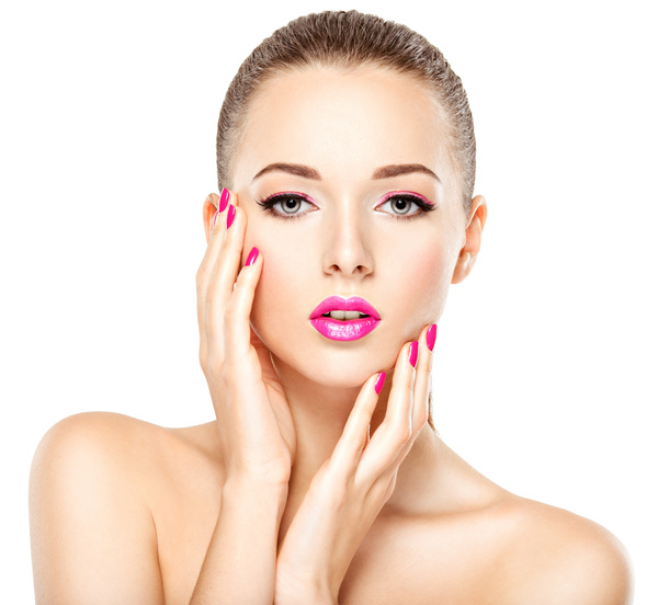 Pink nails pink lipstick and eye shadow girl Stock Photo 03