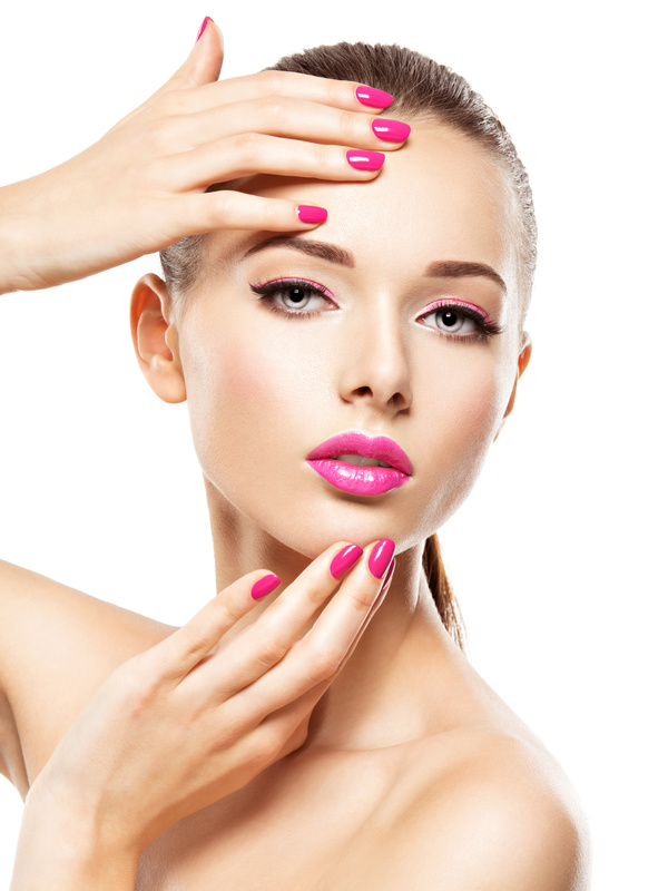 Pink nails pink lipstick and eye shadow girl Stock Photo 05