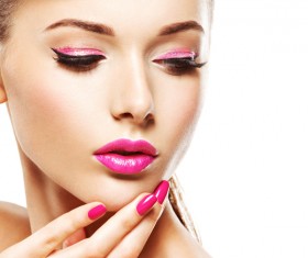 Pink nails pink lipstick and eye shadow girl Stock Photo 08