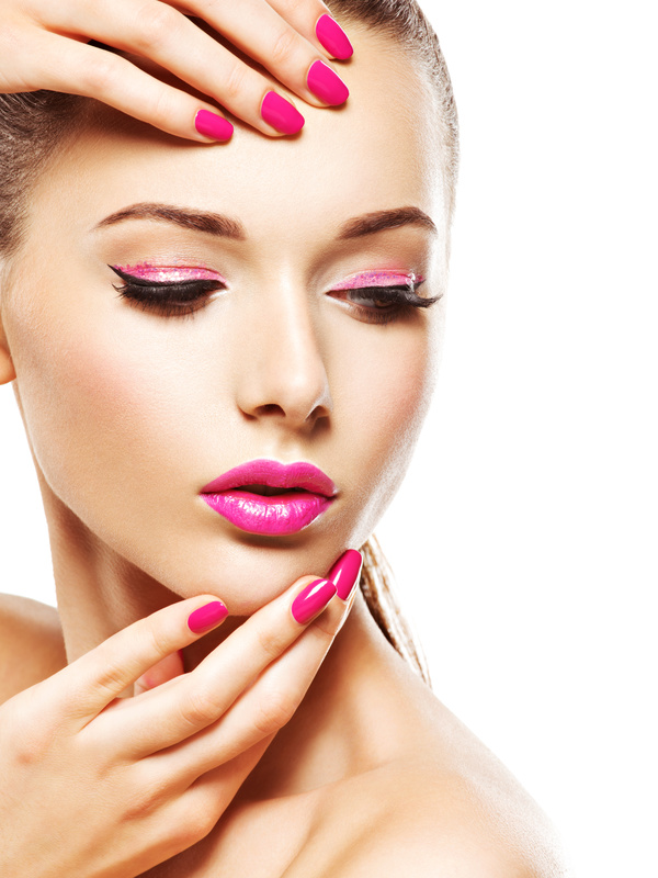 Pink nails pink lipstick and eye shadow girl Stock Photo 08