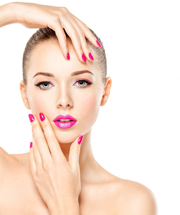 Pink nails pink lipstick and eye shadow girl Stock Photo 13