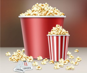 Popcorn and movie tickets vector