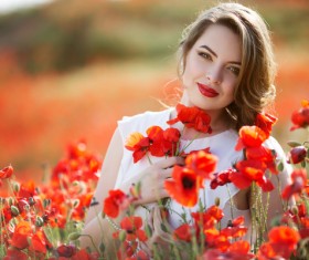Poppy flower field beautiful girl HD picture 03