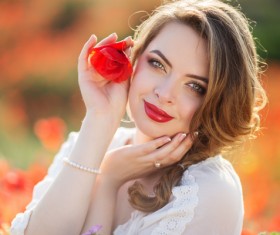 Poppy flower field beautiful girl HD picture 06