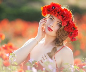 Poppy flower field beautiful girl HD picture 07