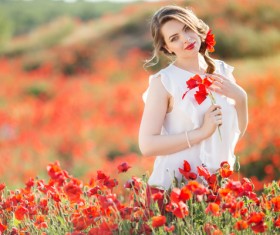 Poppy flower field beautiful girl HD picture 13