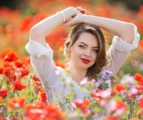 Poppy flower field beautiful girl HD picture 14