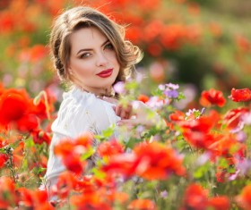 Poppy flower field beautiful girl HD picture 15